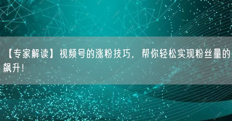 【专家解读】视频号的涨粉技巧，帮你轻松实现粉丝量的飙升！
